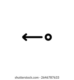 Uma simples seta monolina apontando para a esquerda, originando-se de um círculo oco, simbolizando um ponto de partida ou direção. Isolado no branco.