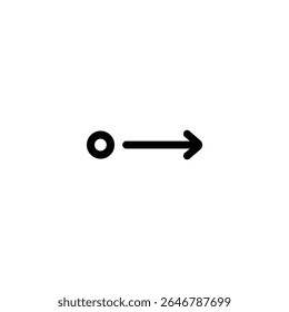 A simple monoline arrow pointing right, originating from a hollow circle, symbolizing a starting point or direction. Isolated on white.