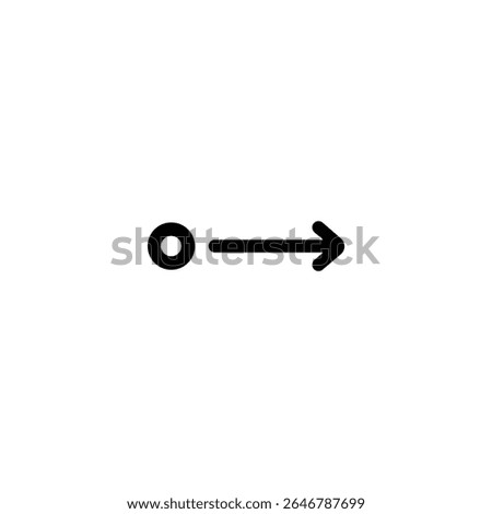 A simple monoline arrow pointing right, originating from a hollow circle, symbolizing a starting point or direction. Isolated on white.