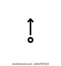 Uma simples seta monolina apontando para cima, originando-se de um círculo oco, simbolizando um ponto de partida ou direção. Isolado no branco.