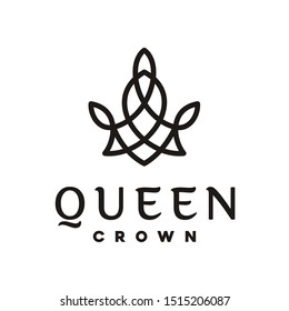 Simple Monoline Artistic Queen Crown Logo Design