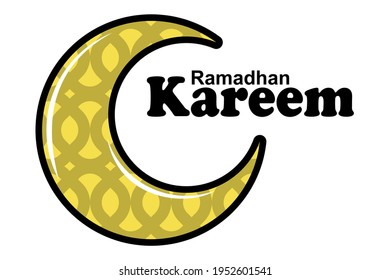 Simple monoline cartoon ramadan kareem ornament with bright color vector illustration. month drawn line simple. background eid mubarak
