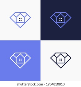 Simple monoline geometric shape of a diamond filled with a house symbol in the center. Clean, modern and eye-catching. Suitable for real estate companies or jewelry stores.