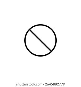 Simple monoline icon of a prohibition sign, a circle intersected by a diagonal line from top-left to bottom-right. Isolated on a white background.
