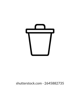 Simple monoline icon of a trash can with a separate lid and handle, representing delete or discard. Isolated on a white background.