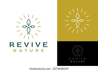 Simple Monoline Leaf Leaves Revive Life Sun Light Around Woman Empowerment Logo Design Branding Template