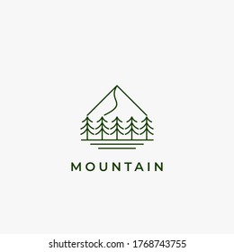 simple monoline mountain and forest logo design inspiration