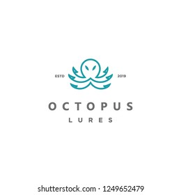 simple monoline octopus and lures logo icon vector