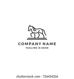 simple monoline outline walking horse line art logo template vector illustration