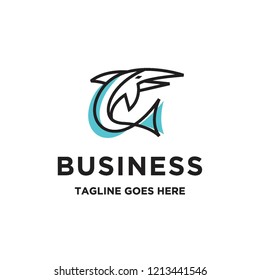 simple monoline shark logo icon vector