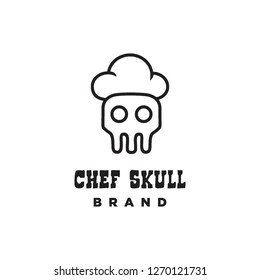 simple monoline skull head bone skeleton and chef restaurant hat logo icon vector template