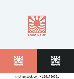 Simple monoline sunset and sunrise logo template