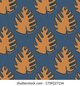 Simple monstera leaf seamless pattern. Exotic jungle wallpaper. Design for fabric, textile print, wrapping paper, cover. Vector illustration