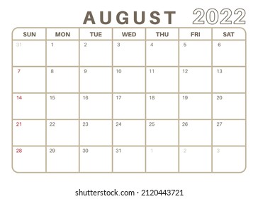 Simple Monthly Calendar August 2022