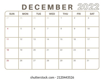 Simple Monthly Calendar December 2022