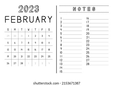 Simple Monthly Calendar February 2023