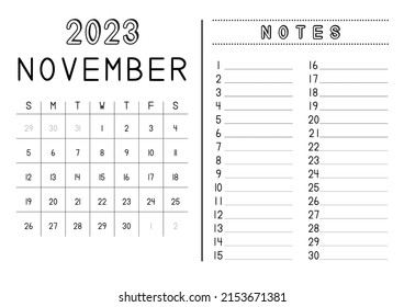 Simple Monthly Calendar November 2023