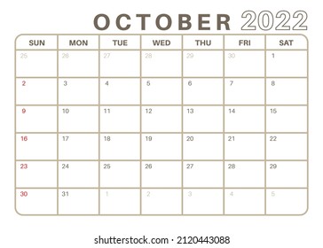 Simple Monthly Calendar October 2022