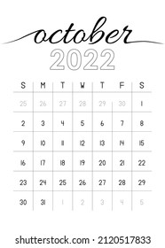 Simple Monthly Calendar October 2022