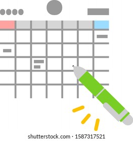 Simple monthly calendar and a pen