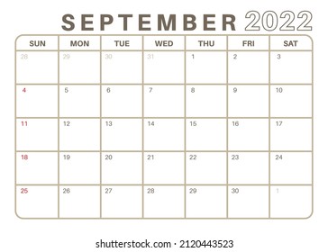 Simple Monthly Calendar September 2022