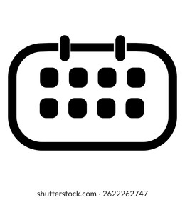 Simple monthly calendar symbol used for schedule or planning reminders on white background