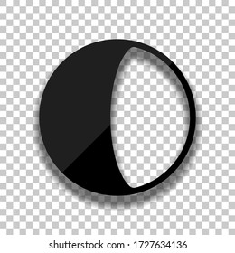 Simple moon, astronomy logo. Black glass icon with soft shadow on transparent background