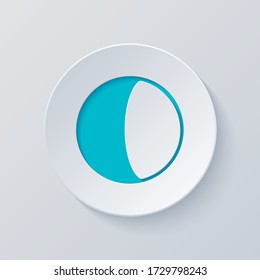 Simple moon, astronomy logo. Cut circle with gray and blue layers. Paper style