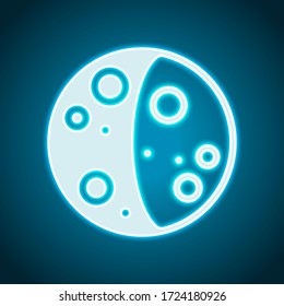 Simple moon, astronomy logo. Neon style. Light decoration icon. Bright electric symbol