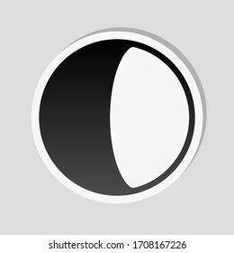 Luna simple, logo astronómico. Estilo adhesivo con borde blanco y sombra simple sobre fondo gris