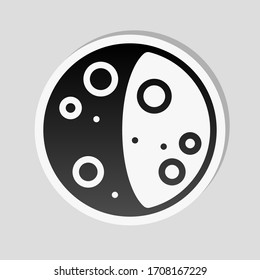 Simple moon, astronomy logo. Sticker style with white border and simple shadow on gray background