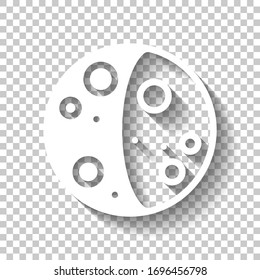 Simple moon, astronomy logo. White icon with shadow on transparent background