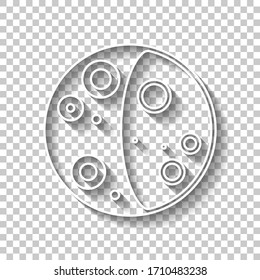Luna simple, logo astronómico. Signo de esquema blanco con sombra sobre fondo transparente