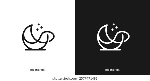 Simple Moon Drink Logo. Coffee Mug and Crescent Moon Graphic Icon. Midnight Drinks Logo Design Template.