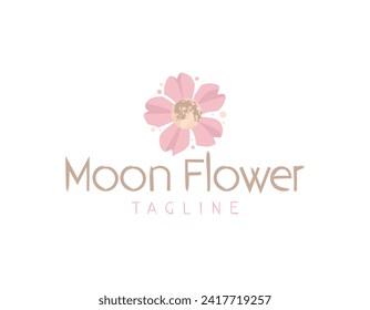 Plantilla de diseño de logotipo de flores de la luna simple