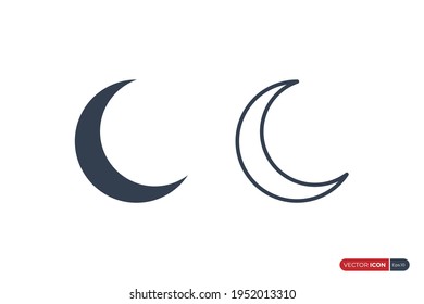 Simple Moon Icon. Fill and Outline Crescent isolated on White Background. Flat Vector Icon Design Template Elements.