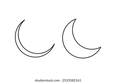 Simple Moon Icon. Fill and Outline Crescent isolated on White Background. Flat Vector Icon Design Template Element