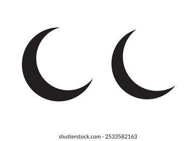 Simple Moon Icon. Fill and Outline Crescent isolated on White Background. Flat Vector Icon Design Template Element
