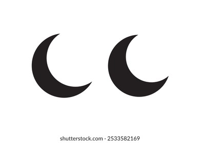 Simple Moon Icon. Fill and Outline Crescent isolated on White Background. Flat Vector Icon Design Template Element
