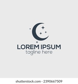 Simple moon and star logo design vector in black luxury style illustration