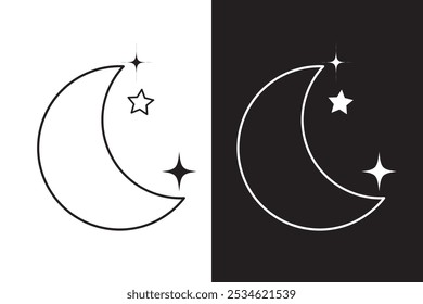 Einfaches Mond- und Sternenvektorsymbol, Sternenhimmel-Logo,