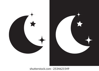 Simple moon and stars vector icon, night sky logo,