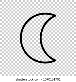 Simple moon. Weather symbol. Linear icon with thin outline. On transparent background.