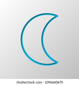 Simple moon. Weather symbol. Linear icon with thin outline. Paper design. Cutted symbol with shadow