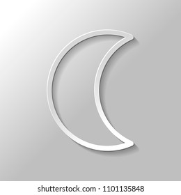 Simple moon. Weather symbol. Linear icon with thin outline. Paper style with shadow on gray background