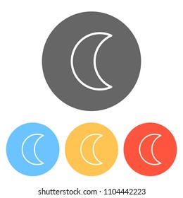 Simple moon. Weather symbol. Linear icon with thin outline. Set of white icons on colored circles