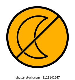 Simple moon. Weather symbol. Linear icon with thin outline. not allowed, black object in warning sign with orange background color
