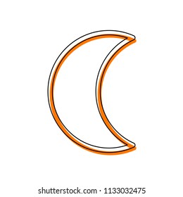 Simple moon. Weather symbol. Linear icon with thin outline. Isolated icon consisting of black thin contour and orange moved filling on different layers. White background