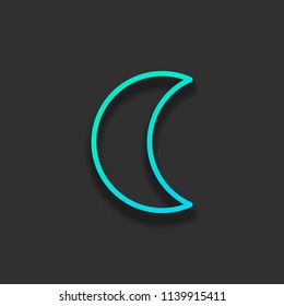 Simple moon. Weather symbol. Linear icon with thin outline. Colorful logo concept with soft shadow on dark background. Icon color of azure ocean
