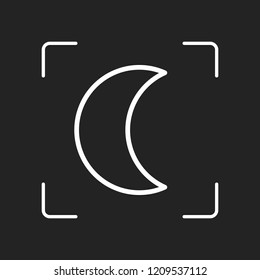 Simple moon. Weather symbol. Linear icon with thin outline. White object in camera autofocus on dark background